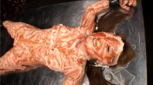 磔両手両足完全拘束メッシー｜全身をベッドに固定されて体に生肉を巻き付けられるアブノーマル拷問変態フェチ動画